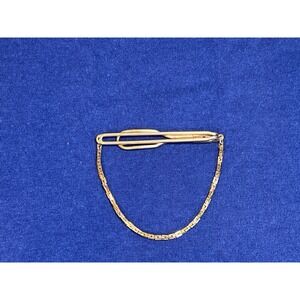 Vintage Swank Gold Tone Chain Tie Bar Clip Signed Mid Century